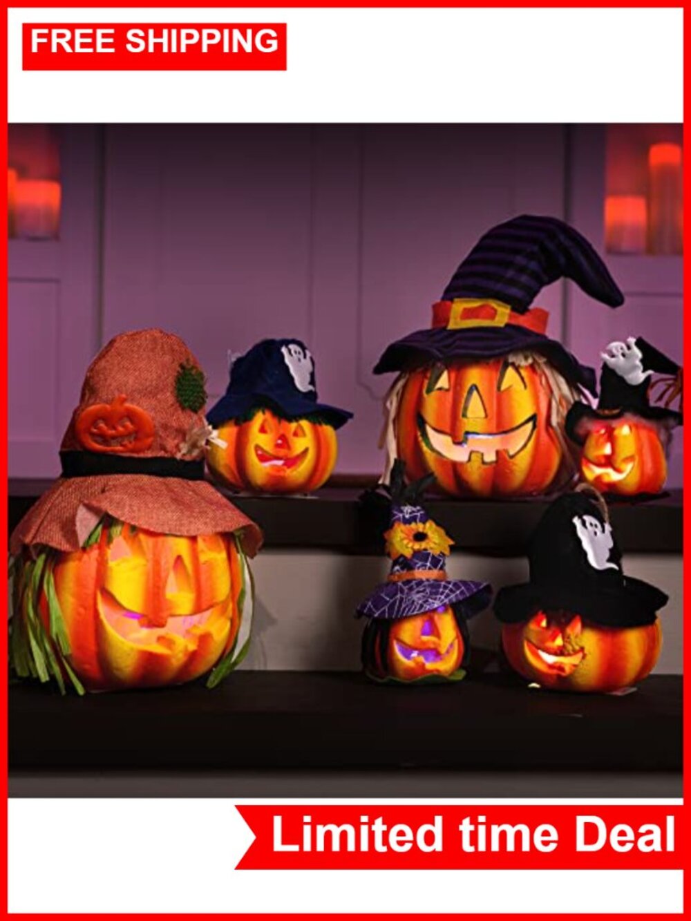 6 LED Light Up Halloween Pumpkin Decorations Indoor Outdoor Foam Jack O Lantern